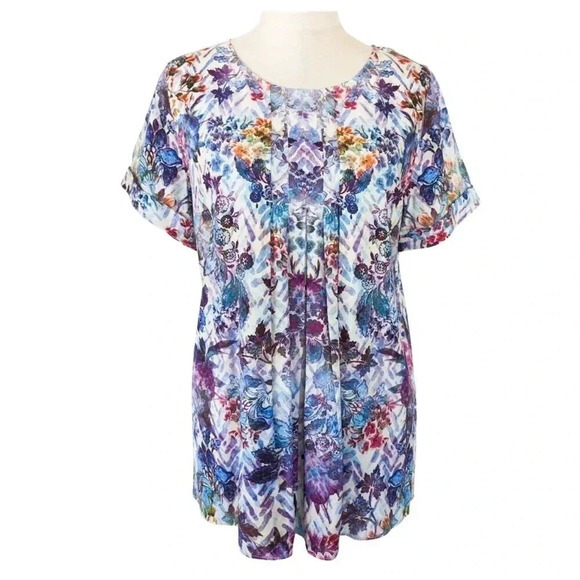 SOFT SURROUNDINGS Floral Pleated Top Size S - Picture 2 of 10